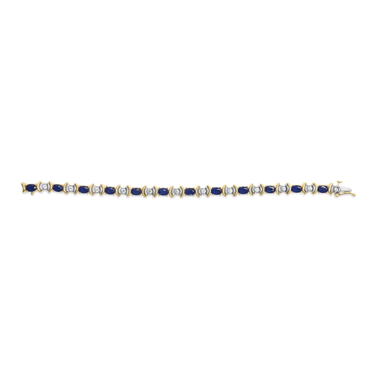 14K Yellow Gold 1.00 Cttw Alternating  Diamond and 6 1/2 Cttw Oval Blue Sapphire Link Bracelet (H-I Color, SI1-SI2 Clarity) - 7" Inches