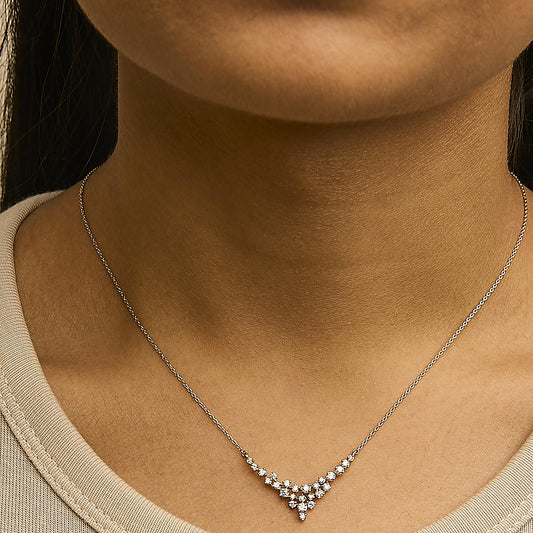 14K Yellow Gold 1/2 Cttw Diamond Scattered "V" Necklace (I-J Color, SI2-I1 Clarity) - 18" Inches