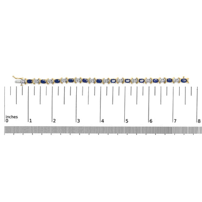 14K Yellow Gold 1.00 Cttw Alternating  Diamond and 6 1/2 Cttw Oval Blue Sapphire Link Bracelet (H-I Color, SI1-SI2 Clarity) - 7" Inches