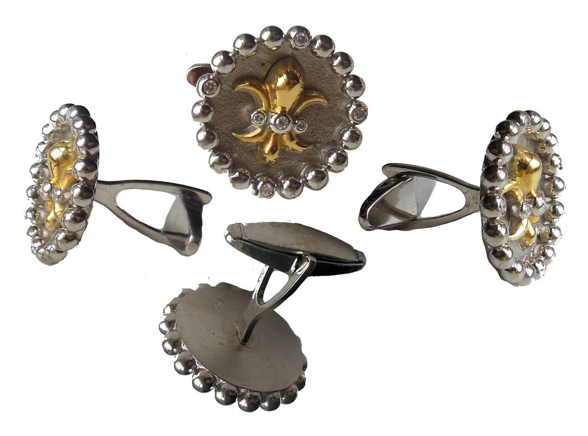 Fleur De Lis Tuxedo Shirt Studs: Diamonds in Sterling Silver