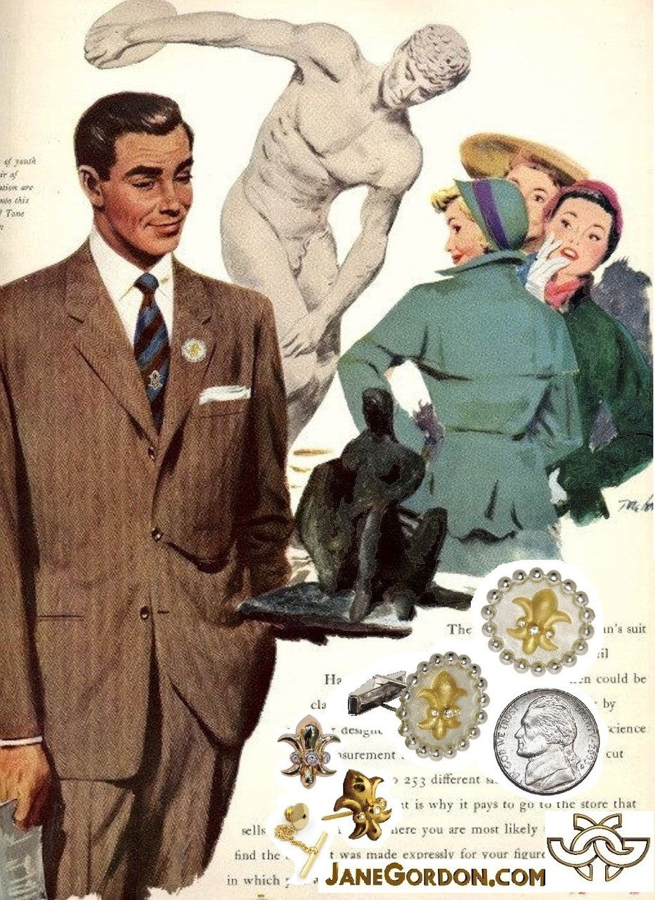 Fleur De Lis Tuxedo Shirt Studs: Diamonds in Sterling Silver