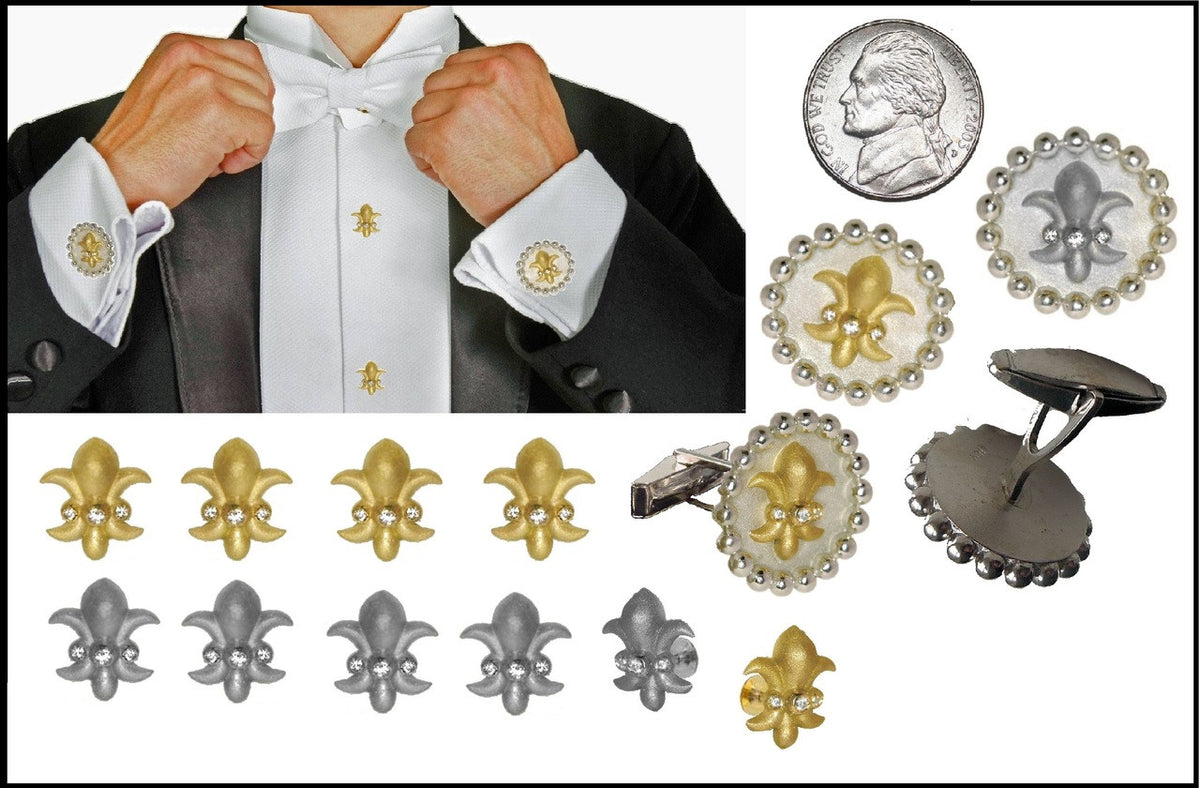 Fleur De Lis Tuxedo Shirt Studs: Diamonds in Sterling Silver