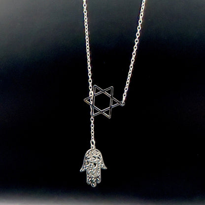 Star of David and Hamsa Drop Necklace